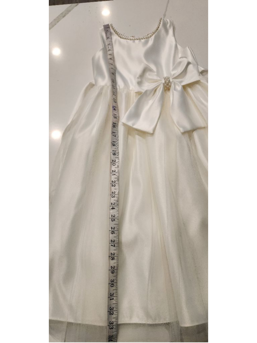 Sweet Kids Ivory Flower Girl Dress Size 8 Pearl Trim Satin Tulle Formal Wedding - Picture 9 of 10